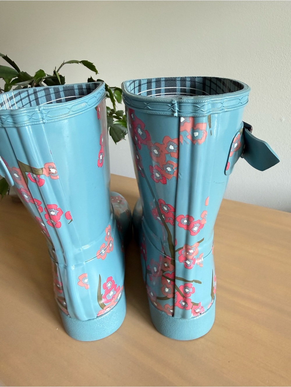 Hunter Refined Blossom Print Short Boots Cherry Blossoms on Blue 7 - Picture 3 of 10